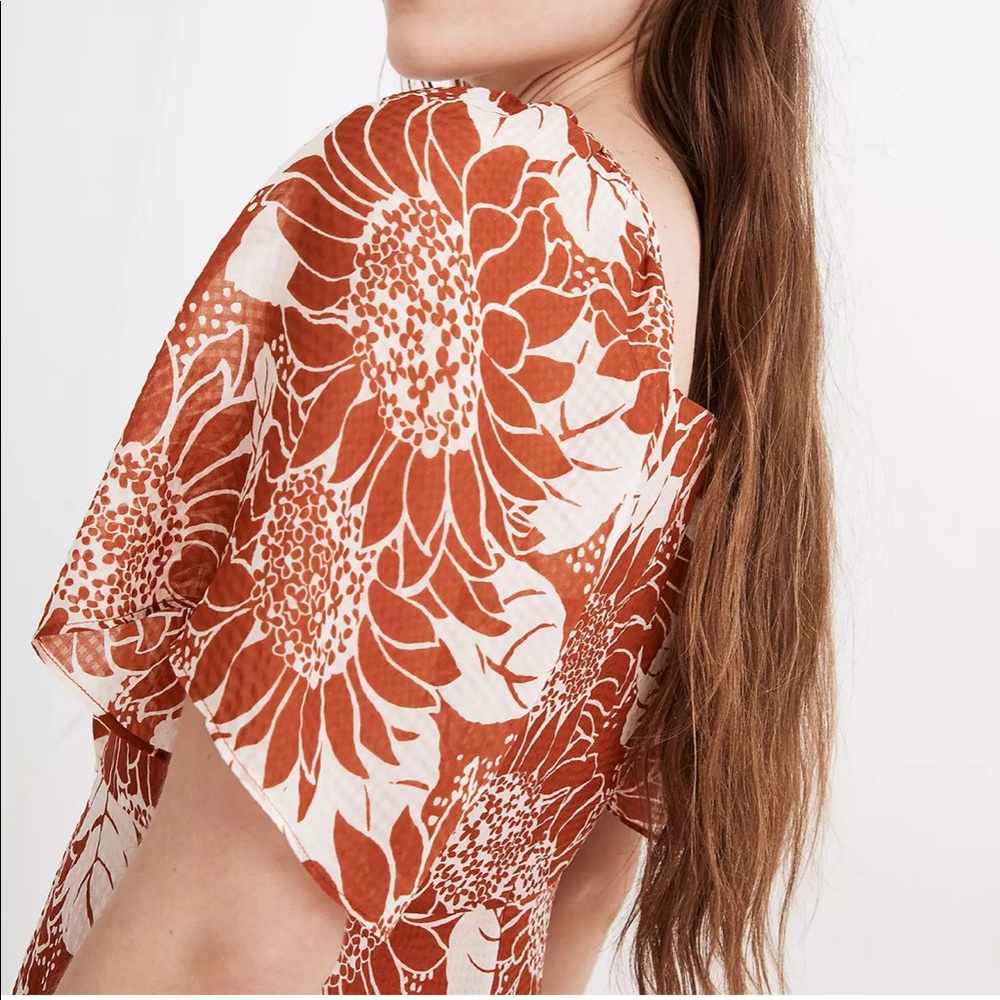 New Madewell Silk Tie-Front Mini Dress in Sunflower Season - Size 2 - Picture 4 of 8